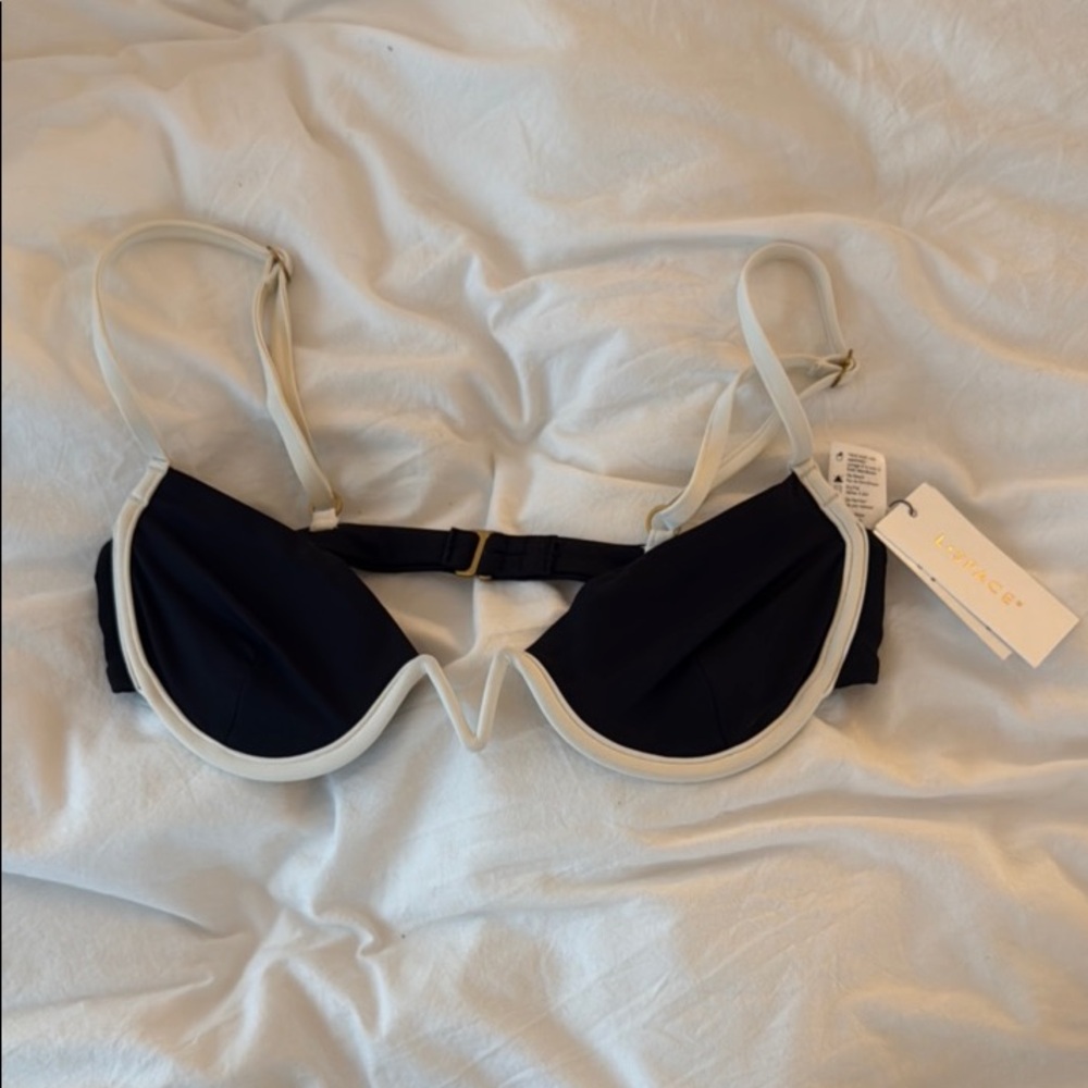 L*Space Black and Cream Bikini Top